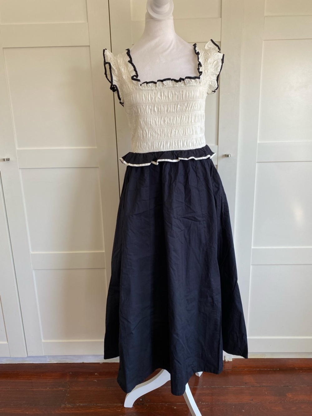 Free People Black/White Summer Midi Dress Women’s Small PLEASE READ